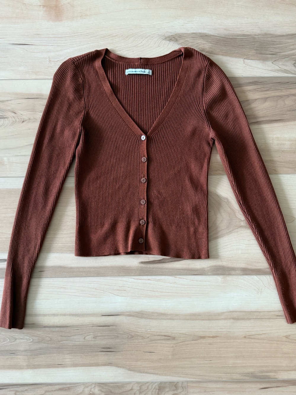Abercrombie & Fitch Ribbed V-Neck Button Cardigan - Brown